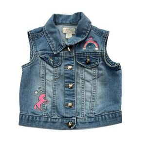 The‎ Children's Place Denim Vest Toddler Girl 18-24M Blue Unicorn Rainbow Heart